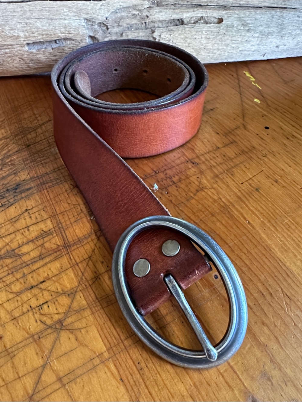 American Eagle Outfitters brown leather belt burnished silver oval buckle. Sz M - Picture 1 of 6